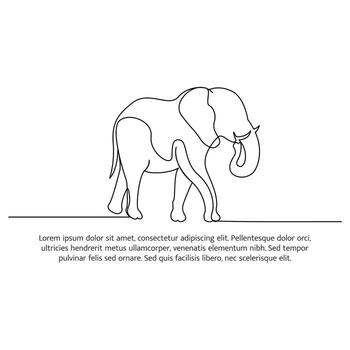 Elephant line design. Wildlife decorative elements drawn with one continuous line. illustration of minimalist style white background. vector