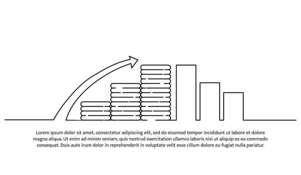 Simple continuous line design of growth chart. Economy and finance design concept. Decorative elements drawn on white background vector