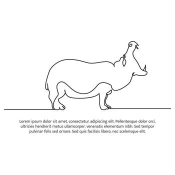 Hippo line design. Simple animal silhouette decorative elements drawn with one continuous line. illustration of minimalist style on white background. vector