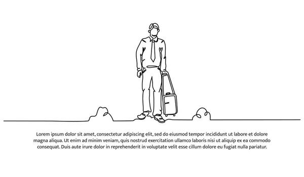Continuous line design of a man standing alone holding a bag. Businessman work concept design. Decorative elements drawn on a white background vector