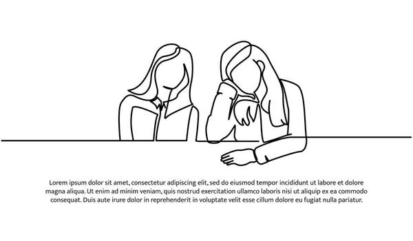 Continuous line design of two sad looking girls. Tired, bored and mental problem design concept. Decorative elements drawn on a white background. vector