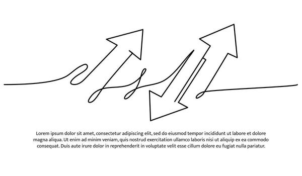 Continuous line design of arrows pointing up and down. Single line decorative elements drawn white a background vector