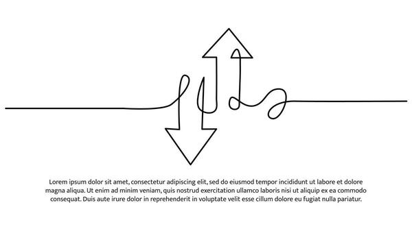 Continuous line design of arrows pointing up and down. Single line decorative elements drawn white background vector