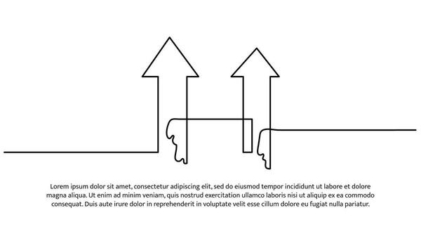 Continuous line design of two arrows pointing up. Single line decorative elements drawn white a background vector