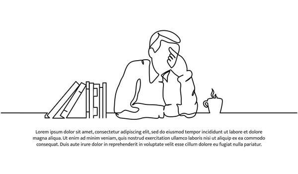 Continuous line design of a man who is sad and suffering from depression. Mental health concept design. Decorative elements drawn on a white background. vector