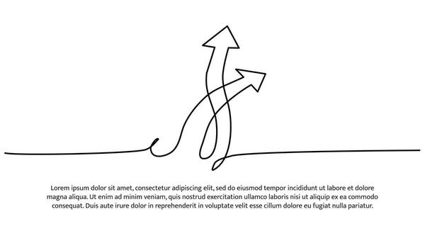 Continuous line design of two arrows pointing up. Single line decorative elements drawn background vector