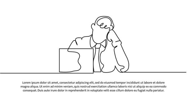 Continuous line design of business man exhausted at work. Decorative elements drawn on a white background vector