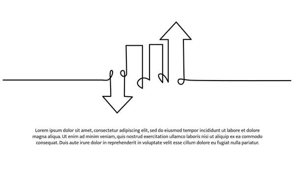 Continuous line design of arrows pointing up and down. Single line decorative elements drawn vector