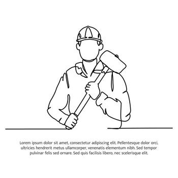 uno línea continuo de trabajador que lleva un martillo. minimalista estilo ilustración en blanco antecedentes. vector