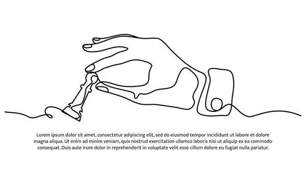 Continuous line design of a hand holding a pawn. Strategy concept design. Decorative elements drawn on a white background. vector