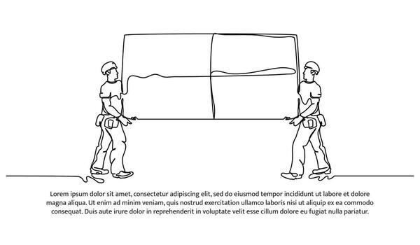 One line continuous of contractors work together. Minimalist style illustration in white background vector