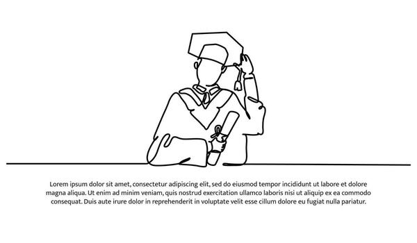 Continuous line design of student graduate with diploma. Decorative elements drawn on a white background. vector