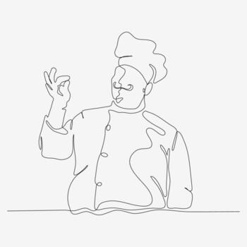 One continuous line of chef in mustache. Cute cooking character. Minimalist style illustration on white background vector