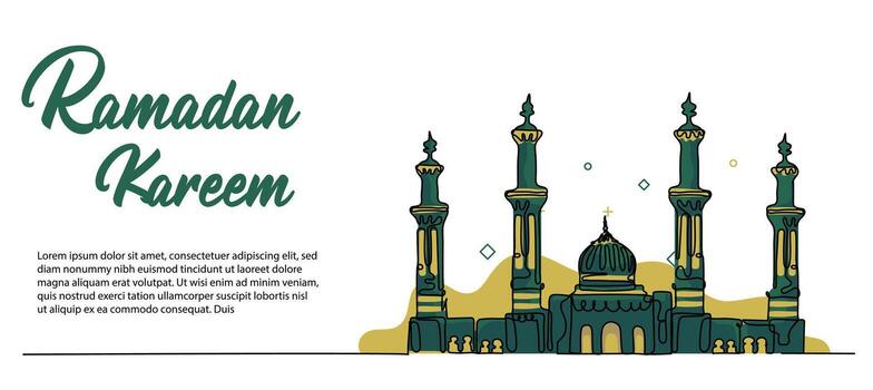 Ramadan Kareem Web Banner. Mosque doodle design concept. illustration in modern flat style in continuous line style vector
