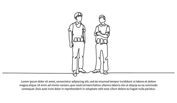 uno línea continuo de contratistas son en discusiones minimalista estilo ilustración en blanco antecedentes. vector