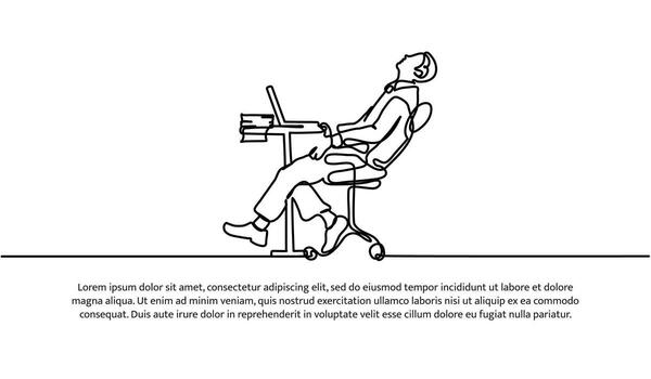 Continuous line design of a man sleeping in front of a laptop. Work fatigue design concept. Decorative elements drawn on a white background. vector