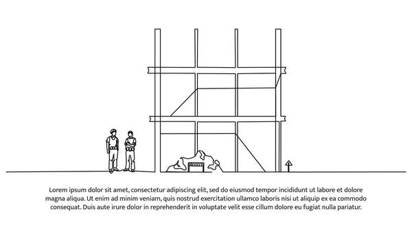One line continuous of building structure. Minimalist style illustration in white background. vector