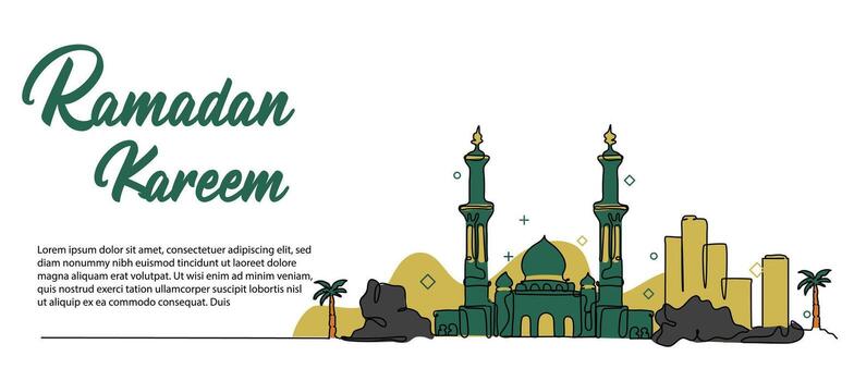 Ramadan Kareem Web Banner. Mosque doodle design concept. illustration in modern flat style in continuous line style. vector