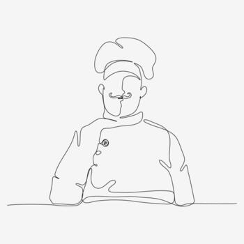 uno continuo línea de cocinero en Bigote. linda Cocinando personaje. minimalista estilo ilustración blanco antecedentes vector