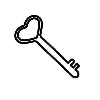 Heart Shaped Key Outline Icon for Love, Secrets, Access, and Relationship Concepts Line Art vector