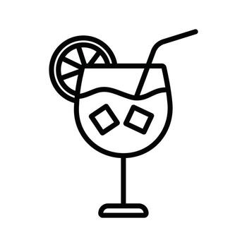 Cocktail Drink Icon with Ice and Lemon Slice, Refreshing Beverage for Bar and Summer Concept, Outline vector