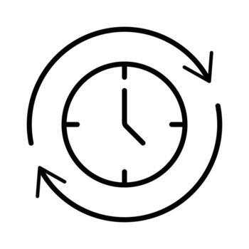 Time Cycle or Recurring Event Icon, Clock with Circular Refresh Arrows, Outline Design vector
