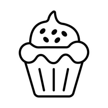 Simple Outline Icon of a Delicious Cupcake with Frosting and Sprinkles for Bakery and Dessert Design vector