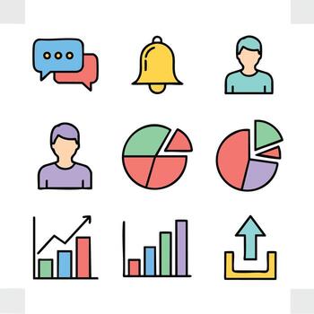 colección de vistoso íconos representando comunicación notificaciones los usuarios y datos análisis. vector