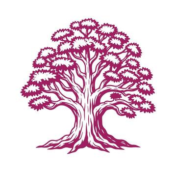 illustration of a detailed tree with leaves in a simplified two-color style vector