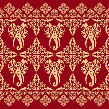 Elephant pattern on red background vector
