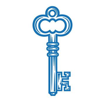 Blue vintage key isolated on white background representing access and security vector