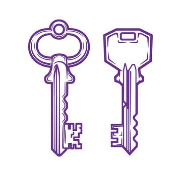illustration of two purple outline keys for security and access concepts vector