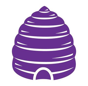 Isolated purple beehive illustration depicting honeycomb and apiary elements in simple style vector