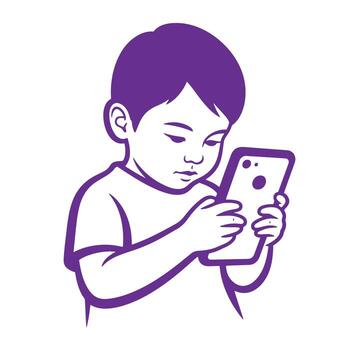 Young child engrossed in using a smartphone device with a focused and intrigued expression vector