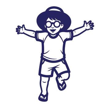 Cheerful child running towards the viewer with open arms in a simple illustration vector