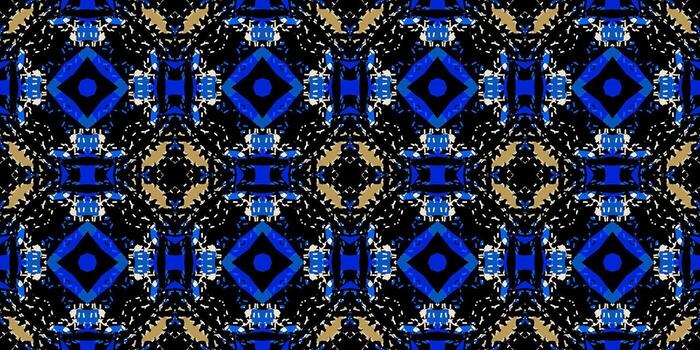 moderno resumen sin costura loseta diseño. vibrante azul y negro resumen simétrico modelo. geométrico digital caleidoscopio antecedentes. retro 70s resumen diseño. vector