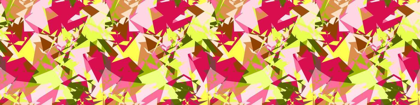 Vibrant Abstract Pink and Lime Green Chaotic Border Pattern . Seamless Digital Art Fragmented Sharp Shapes Banner. Pop Art Style Abstract Pink and Yellow Background Strip vector