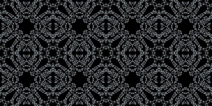 Monochrome Geometric Black and Grey Seamless Pattern. Dark Abstract Textured Mosaic Tile Background. Intricate Charcoal and Black Repeating Ornamental Design. Luxurious Damask Wall vector