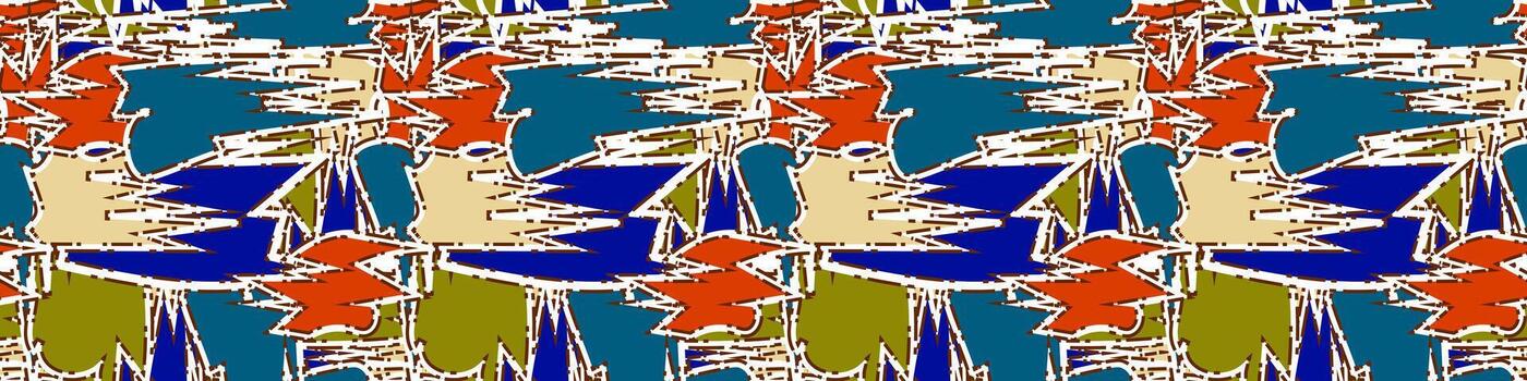sin costura sin fin, resumen geométrico raya modelo. resumen popular Arte estilo horizontal repetir en negrita matices moderno resumen pincelada textil impresión en azul, rojo, y caqui vector