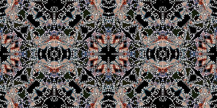 puntillista resumen punto modelo sin costura antecedentes. simétrico con cuentas mosaico estilo repetir diseño. intrincado caleidoscopio Enlosables textura. étnico o bohemio estilo geométrico diseño vector