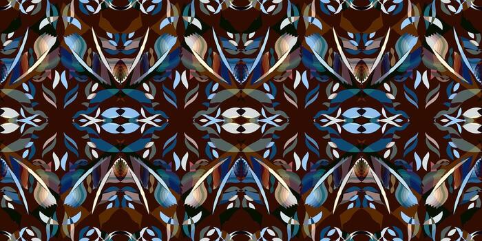 wallpaper textile, Decorative Abstract Art Tile with Light Blue and Brown. Intricate Abstract Background. Fashionable Abstract Repeating Print with Cool Feather Motifs vector