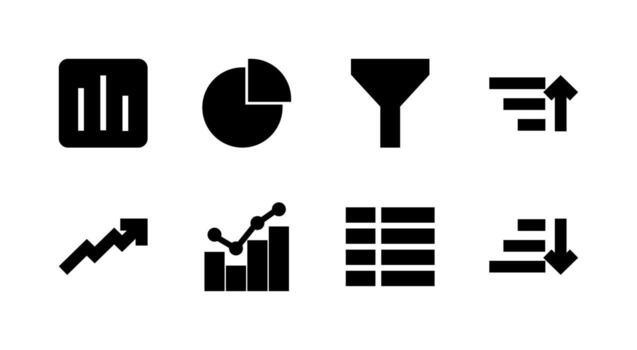 Complete Graph Visualization Solid Icon Set Premium Quality for Business Intelligence vector