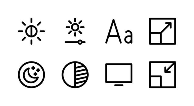 monitor y temas línea icono conjunto para interfaz y diseño vector