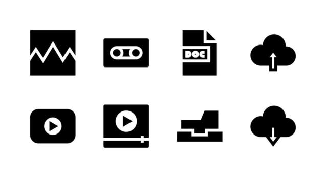 Essential Media File Solid Icon Set Perfect for Cloud Storage Applications vector