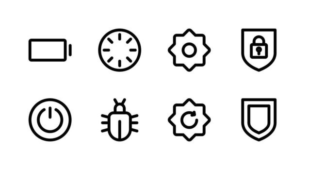 Battery and Shield Line Icon Collection for Tools and System vector