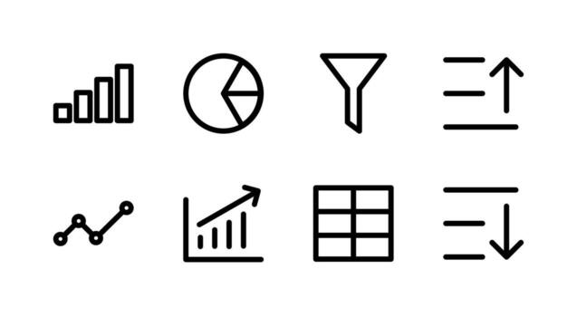 Complete Graph Visualization Line Icon Set Premium Quality for Business Intelligence vector