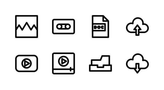 Essential Media File Line Icon Set Perfect for Cloud Storage Applications vector