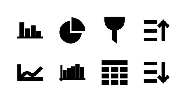 Essential Data Chart Solid Icon Set Perfect for Analytics Dashboards vector
