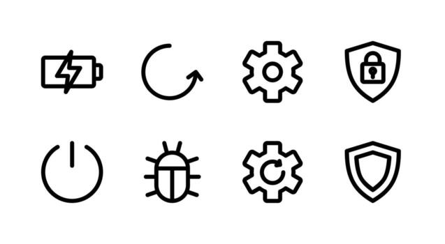 Reboot and Bug Line Icon Set for Digital Interface vector