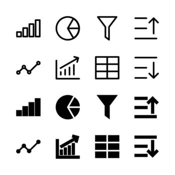 Complete Data Visualization and Chart Icon Collection for App and Web UI Design vector
